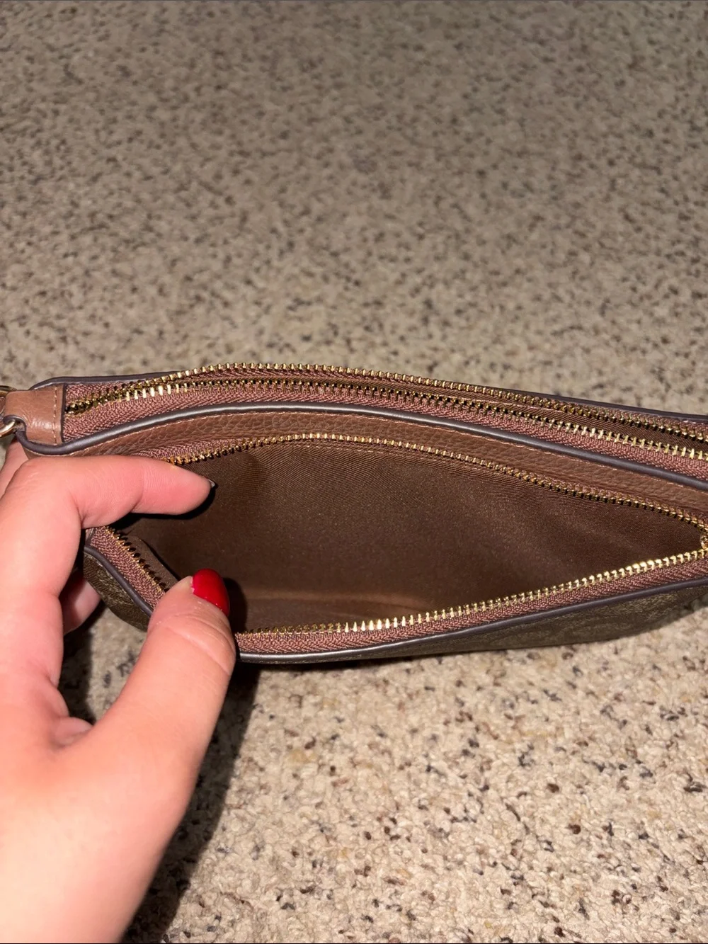 Coach Brown Signature Canvas Wristlet with Gold Hardware